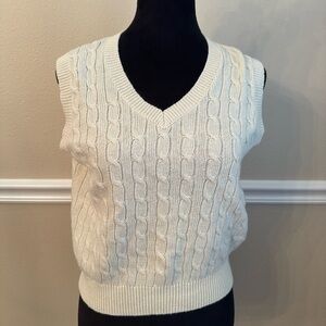 Women’s Cable Knit Sweater Vest Top XS Fisherman Academia Coquette Prep